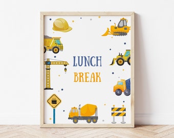 Editable Construction Boys Birthday Party Lunch Break Table Decor Sign Decorative Sign Dump Truck Digger Excavator Yellow Instant Download