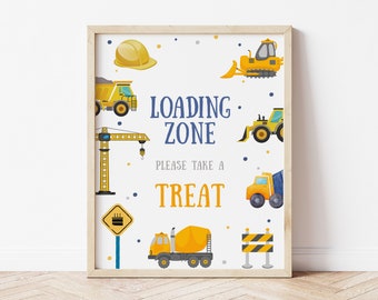 Editable Construction Boys Birthday Party Loading Zone Treats Table Sign Decorative Sign Dump Truck Digger Excavator Yellow Instant Download