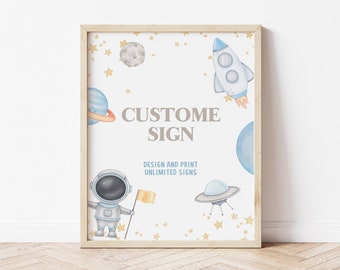Editable First Trip Around the Sun Birthday Custom Table Sign, 1st Birthday Boy Space Party Decor, Astronaut Theme Decor, Instant Download