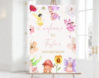 Editable Fairy Birthday Party Welcome To Sign Whimsical Enchanted Magical Floral Fairy Princess Birthday Party Decorations Instant Download