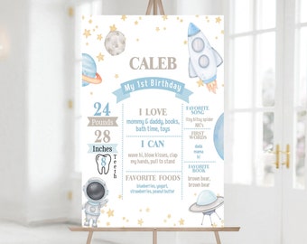Editable First Trip Around the Sun Birthday Milestone Sign Poster, 1st Birthday Party, Boy Space Party Decor Sign Astronaut Instant Download