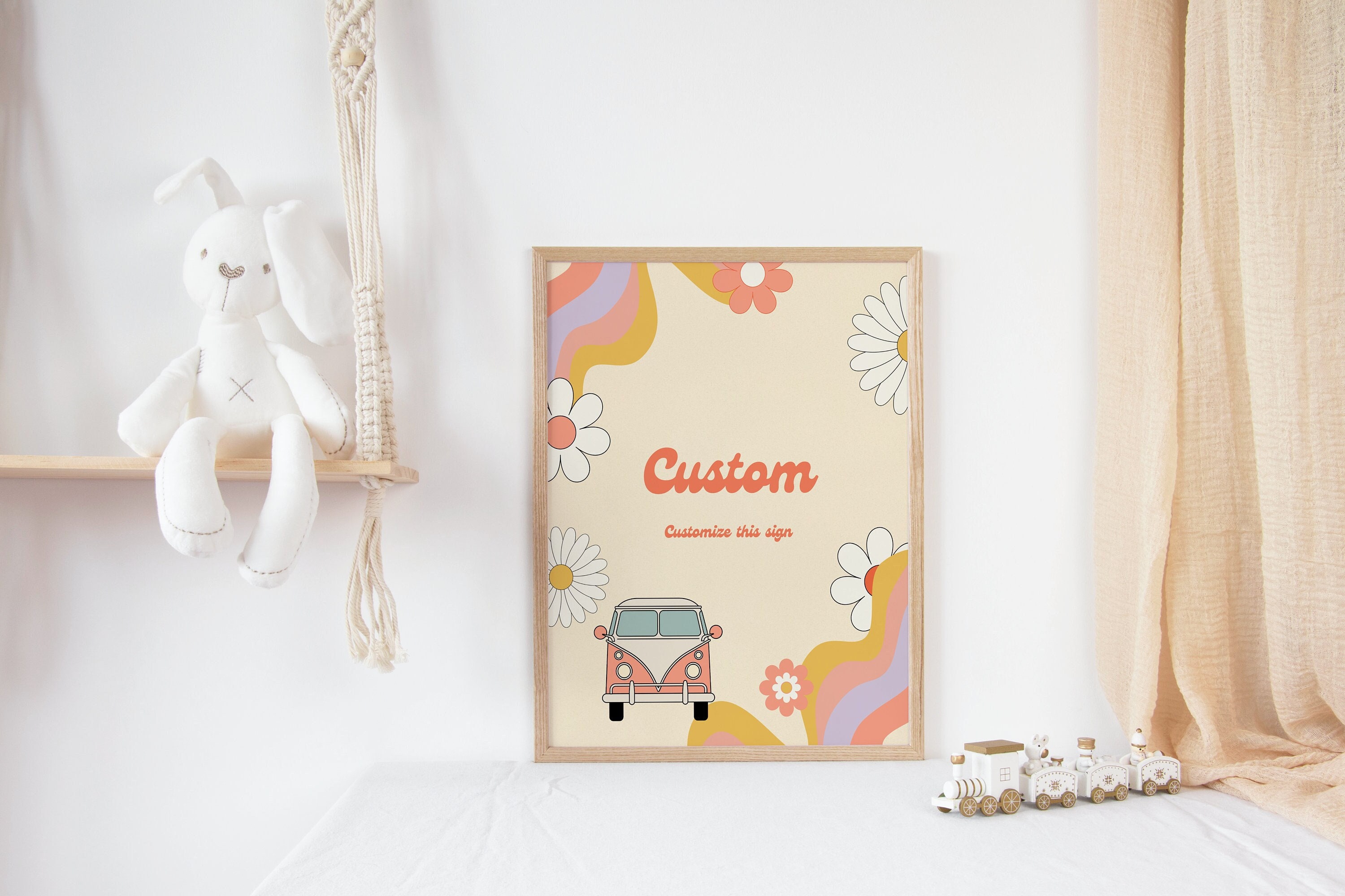EDITABLE Groovy Birthday Party Custom Sign Table Decor Retro Flower ...