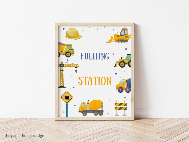 Editable Construction Boys Birthday Party Fuelling Station Table Sign Decorative Sign Dump Truck Digger Excavator Instant Download image 9