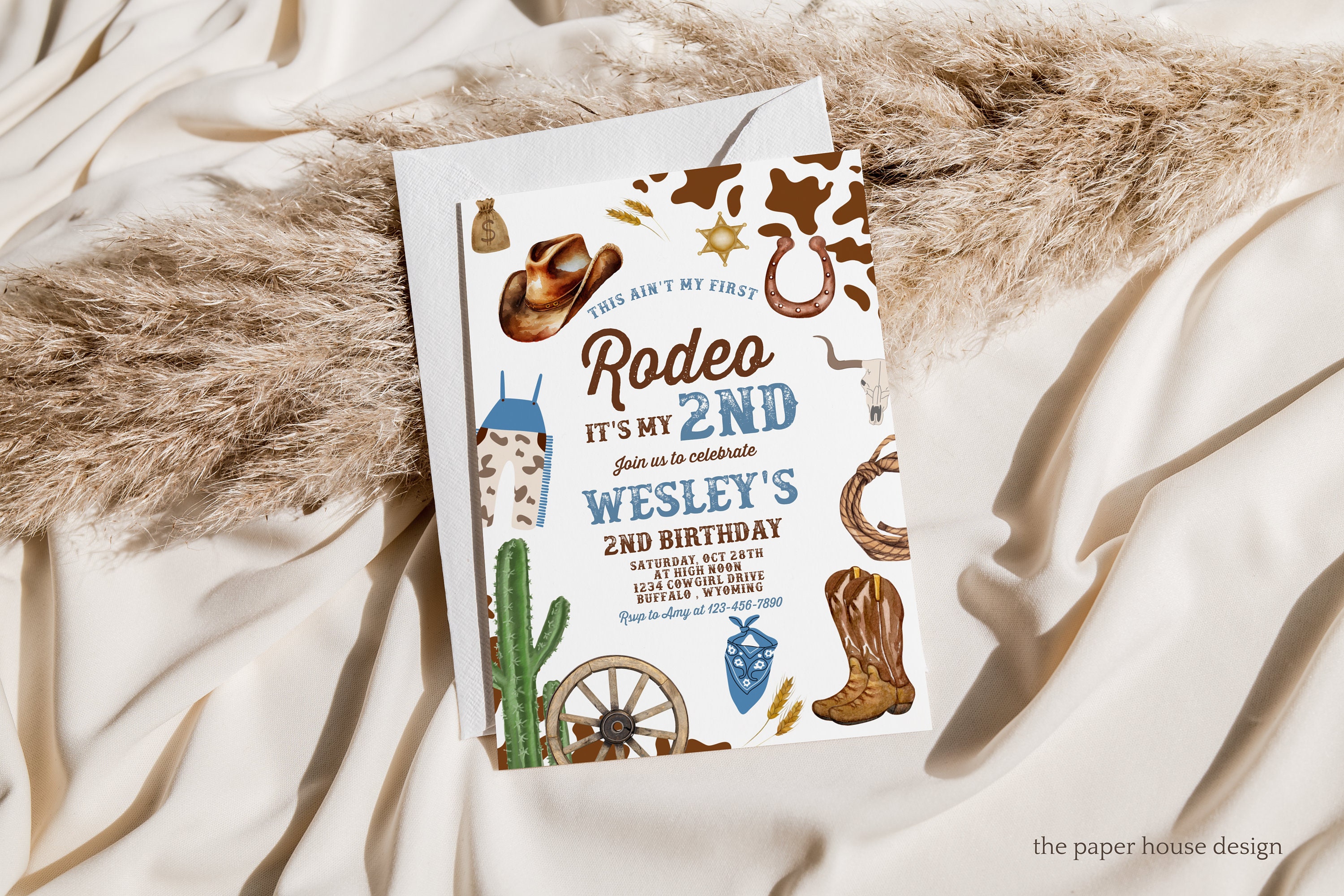 Editable Second Rodeo Cowboy Birthday Party Invitation Wild West Cowboy ...