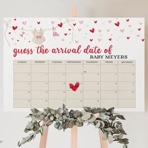 MODIFIABLE A Little Sweetheart Baby shower calendrier, signe du calendrier d'arrivée du bébé pour la Saint-Valentin, TÉLÉCHARGEMENT IMMÉDIAT