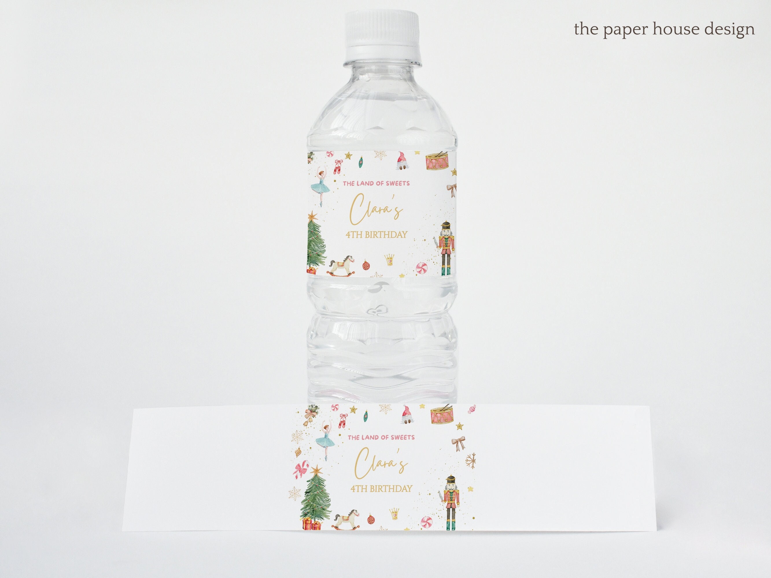 Nutcracker Land of Sweets Holiday Christmas Waterproof Water Bottle Sticker  Wrappers, 20 1.75 x 8.5 Wrap Around Labels by AmandaCreation