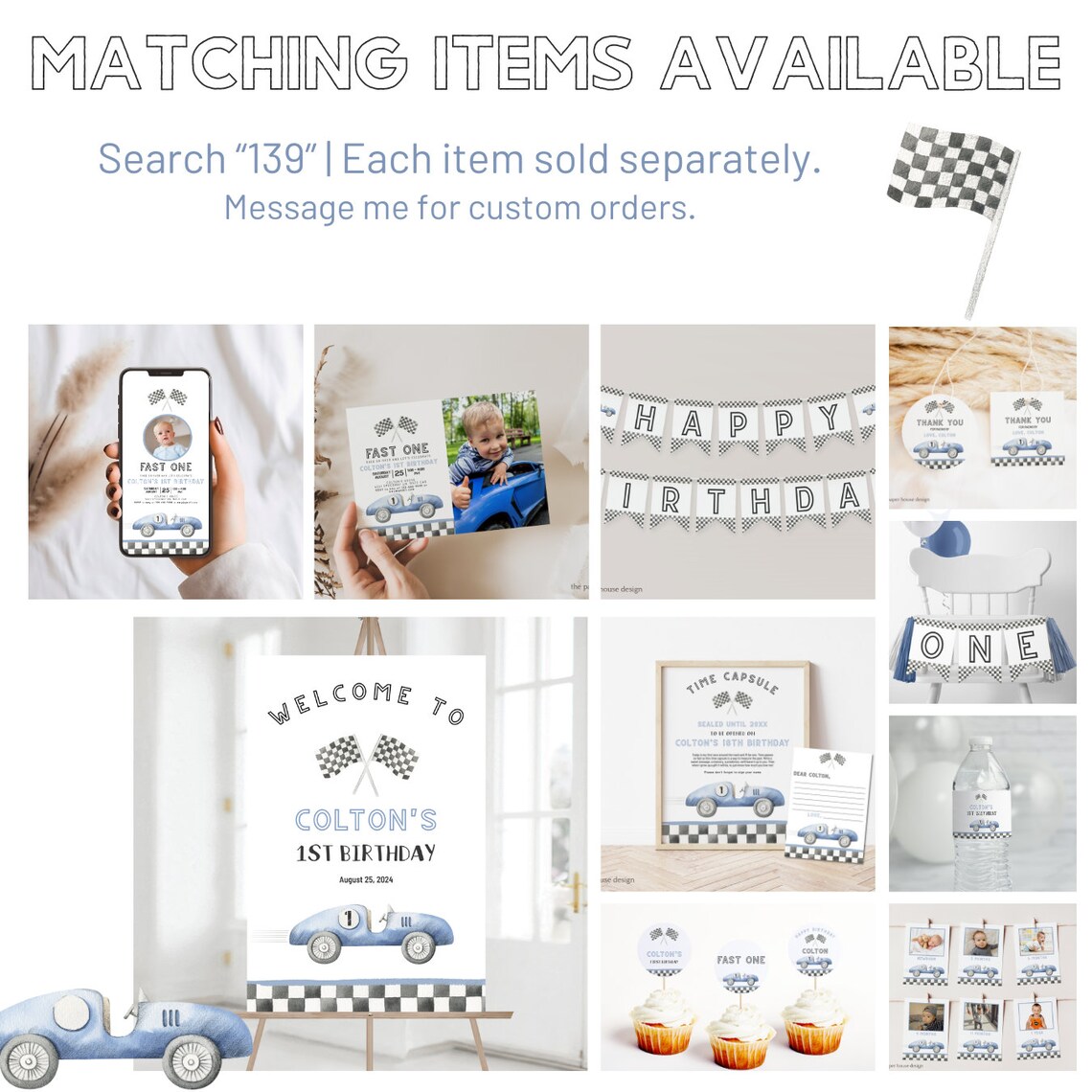 Editable Fast One Racing Car First Birthday Happy Birthday Banner 1st ...