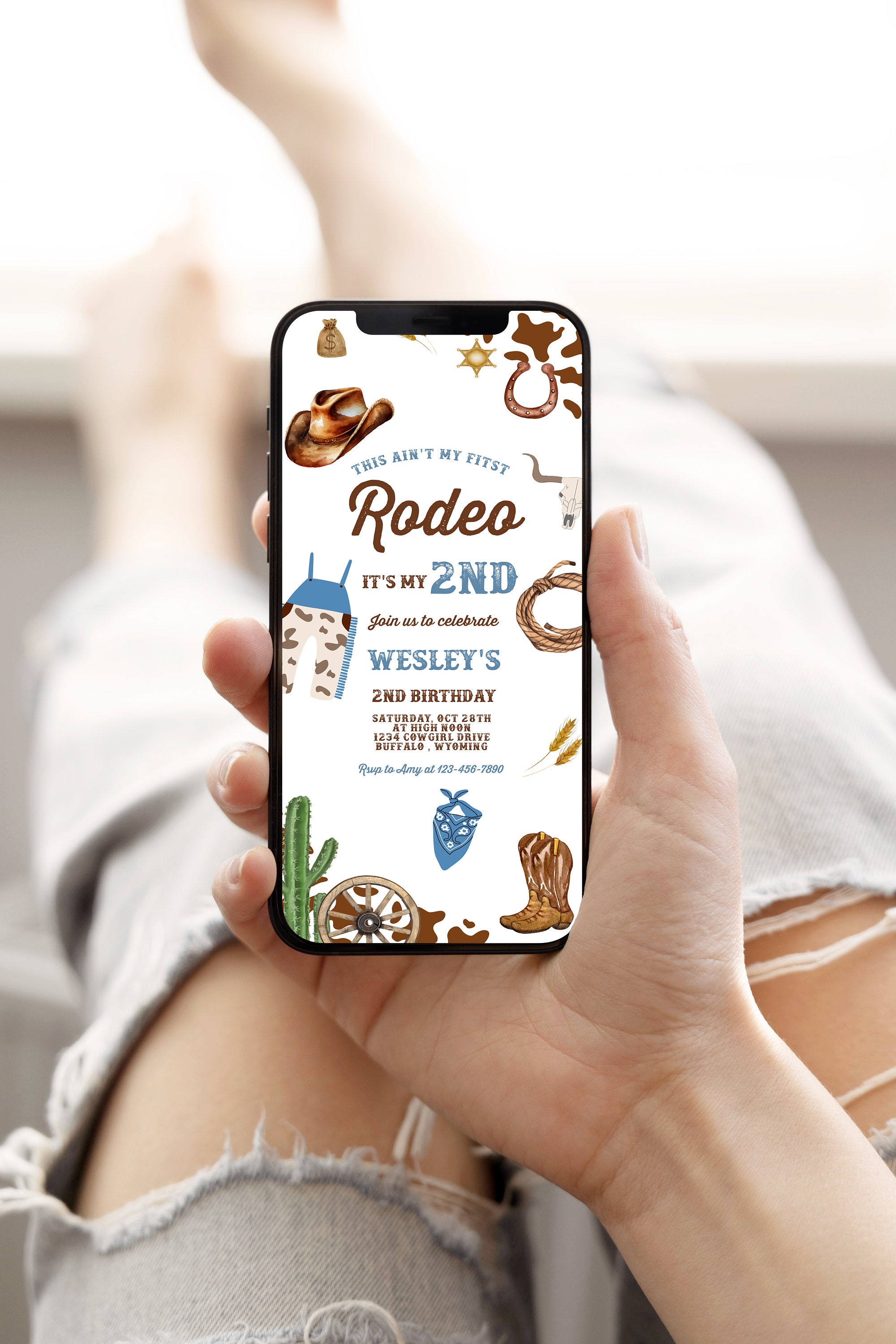 Editable Second Rodeo Cowboy Birthday Party Digital Invitation - Etsy