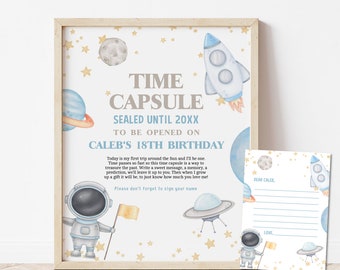Edible First Trip around the Sun Time Capsule Sign 1st Birthday Party Time Capsule Template Guestbook Boy Space Astronaut Instant Download