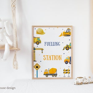 Editable Construction Boys Birthday Party Fuelling Station Table Sign Decorative Sign Dump Truck Digger Excavator Instant Download image 10