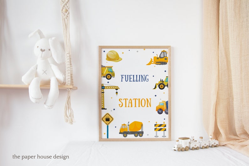 Editable Construction Boys Birthday Party Fuelling Station Table Sign Decorative Sign Dump Truck Digger Excavator Instant Download image 2