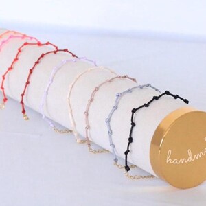 Handmade Knot String Bracelet with adjustable gold plated clasp, unique hand knotted gift, dainty red string protection good luck bracelet