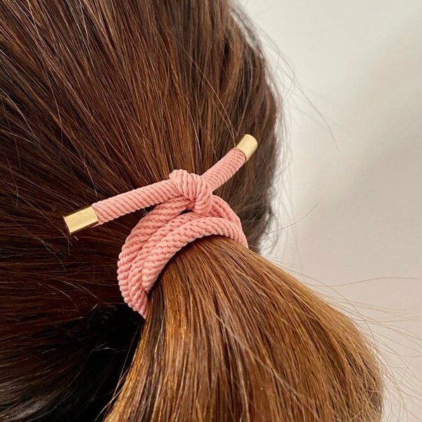 Bande de cheveux élastique de noeud luxueux avec la perle d’or| Bracelet de cravate de cheveux| Accessoires de cheveux de femmes| Cadeau unique| Cravate de cheveux de queue de cheval| Porte-chignon|Dutt