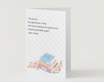 Biglietto d’auguri con citazione di Jane Austen, amanti dei libri, Elizabeth Bennett, amicizia, di base, citazione, download istantaneo, amore
