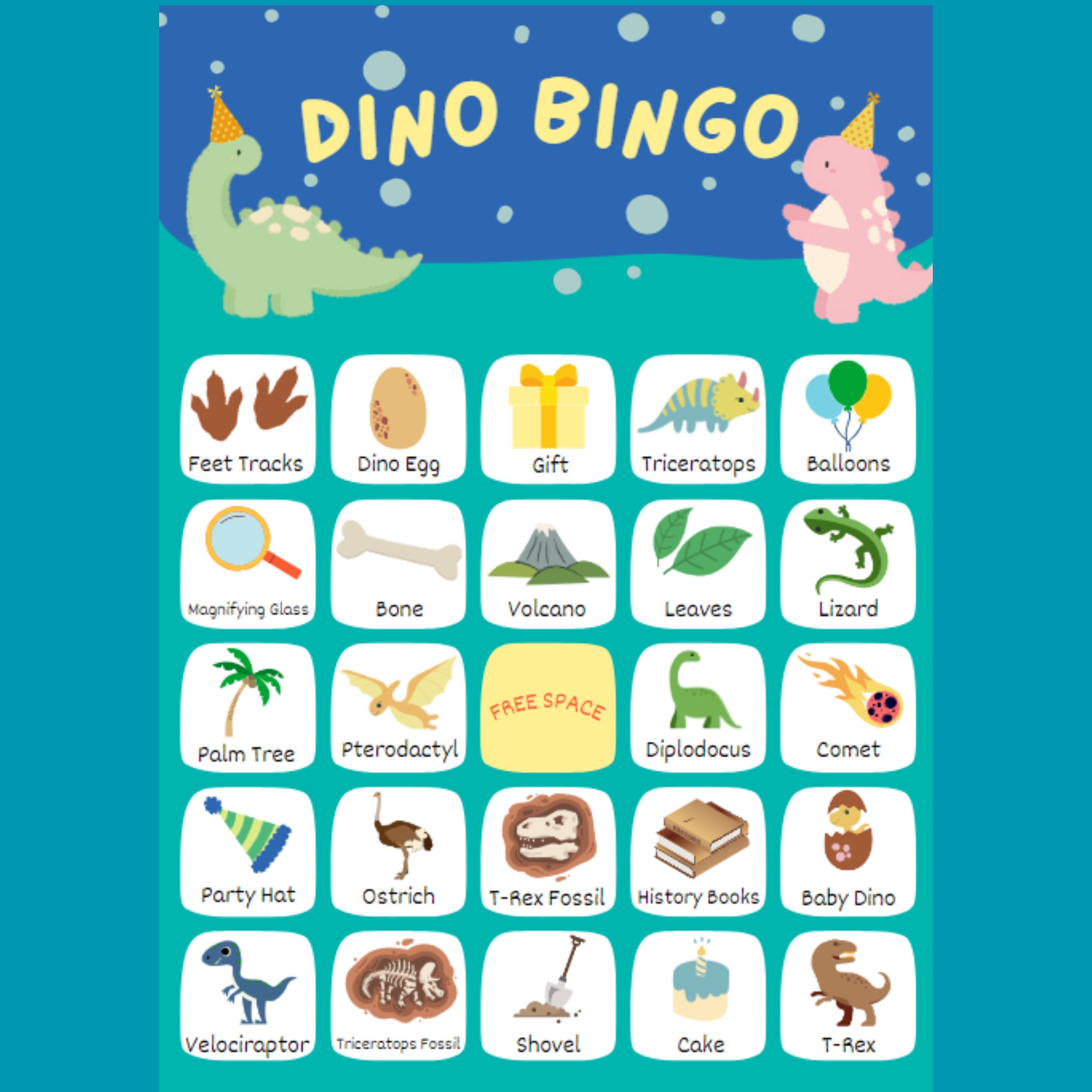 Bingo, Dinosaur Party Bingo, Gioco di compleanno, Festa per ragazzi, Festa per ragazze, Gioco in classe, 15 carte, Download digitale