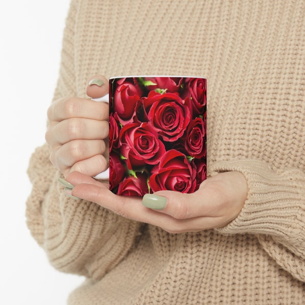 Smell the Roses Pressed Rose Flower Florals Coffee Mug, Watercolor Art, Flower Lover Gift, Flower Mug, Floral Nature Mug, Roses