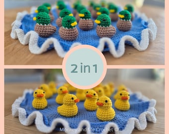 2in1 Duck and Mallard Memory Matching Game with Pond Pouch - Crochet Pattern - No-sew
