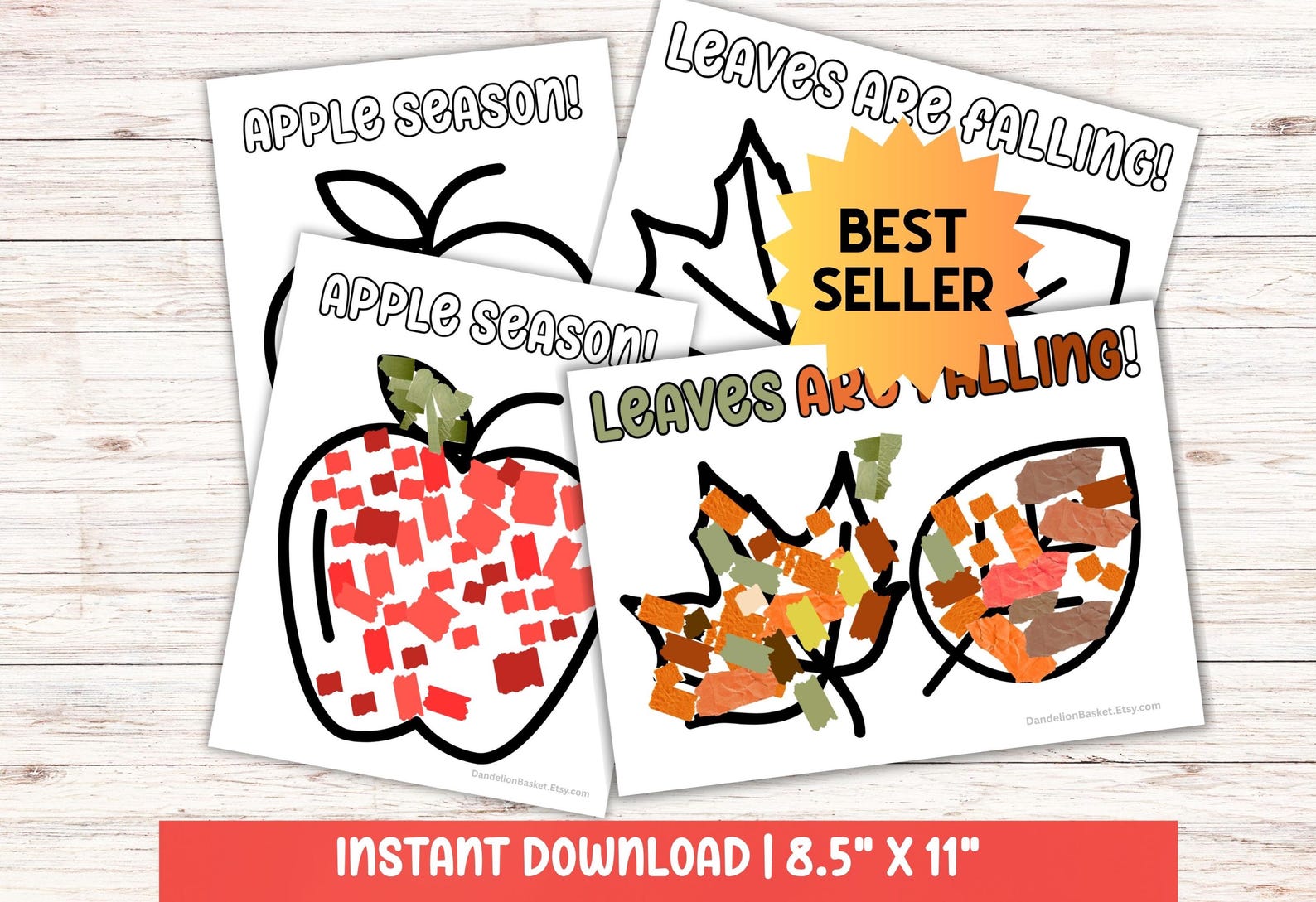 Fall Torn Paper Apple & Leaf Craft: Fine Motor Activity (PDF Download ...