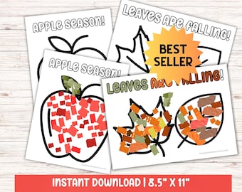 May include: A collection of printable art featuring fall-themed designs. The images include an apple with the text "APPLE SEASON!" and leaves with the text "LEAVES ARE FALLING!" The "BEST SELLER" text is on a starburst. The size is 8.5" x 11".