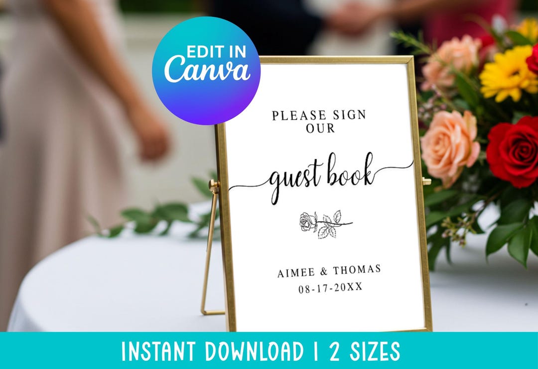 Editable Guest Book Sign Template: Canva Printable (5x7, 8x10 Digital ...
