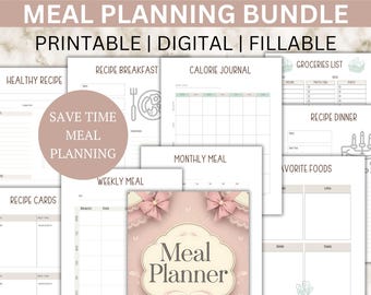 Coquette Meal Planner Template: Wöchentliche Essenszubereitung, Einkaufsliste (druckbar, digital)