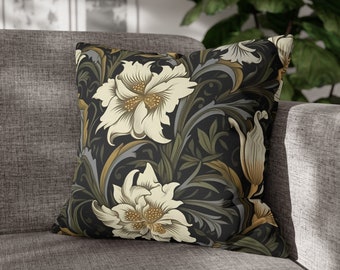 Vintage Black Cream Floral Morris Style Throw Pillow Cover - 4 Sizes - Housewarming Gift - Arts and Crafts - COVER ONLY