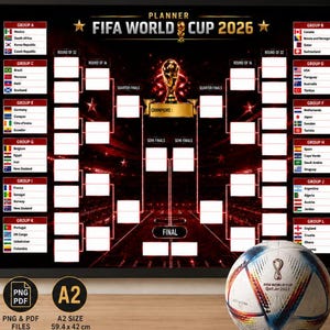 Tabellone stampabile della Coppa del Mondo 2026 | Pianificatore del torneo FIFA in PDF e PNG | Poster da parete di calcio | Download immediato pronto per la stampa
