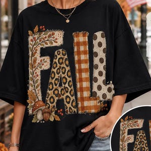 Fall Patchwork PNG, Autumn Shirt Design, Leopard Gingham Floral Fall Sublimation, Cozy Harvest Digital Download