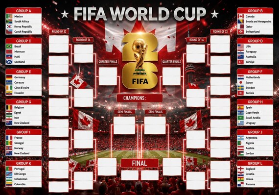 Canada World Cup 2026 Match Planner Printable PDF & PNG | Football Tournament Bracket Poster A0 High Resolution Wall Chart Instant Download