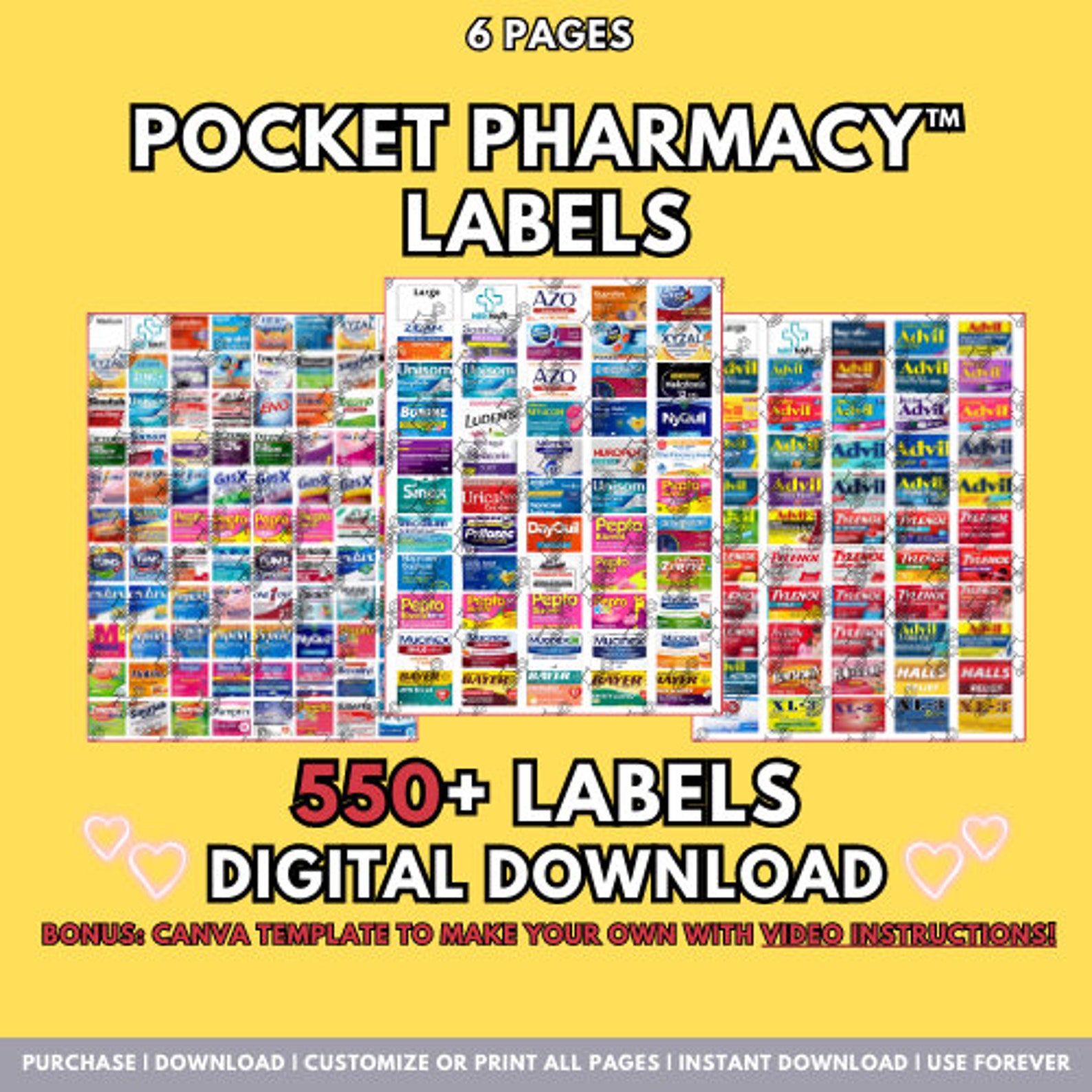 Pocket Pharmacy Labels Printable Pill Case Labels Over 550 Etsy