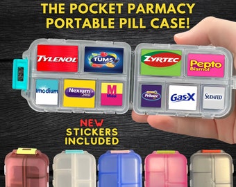 The Pocket Pharmacy,DIY Custom Label Pill Case, Pill Box Organizer, Pill Organizer, Mini Medication Organizer, Pocket Pharmacy with Stickers