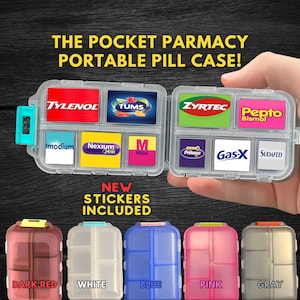 The Pocket Pharmacy, DIY Custom Pill Case, Pill Box Organizer, Pill Organizer, Pill Case, Travel Lover, Pocket Pharmacy with Stickers