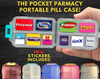 The Pocket Pharmacy, DIY Custom Pill Case, Pill Box Organizer, Pill Organizer, Pill Case, Travel Lover, Pocket Pharmacy with Stickers