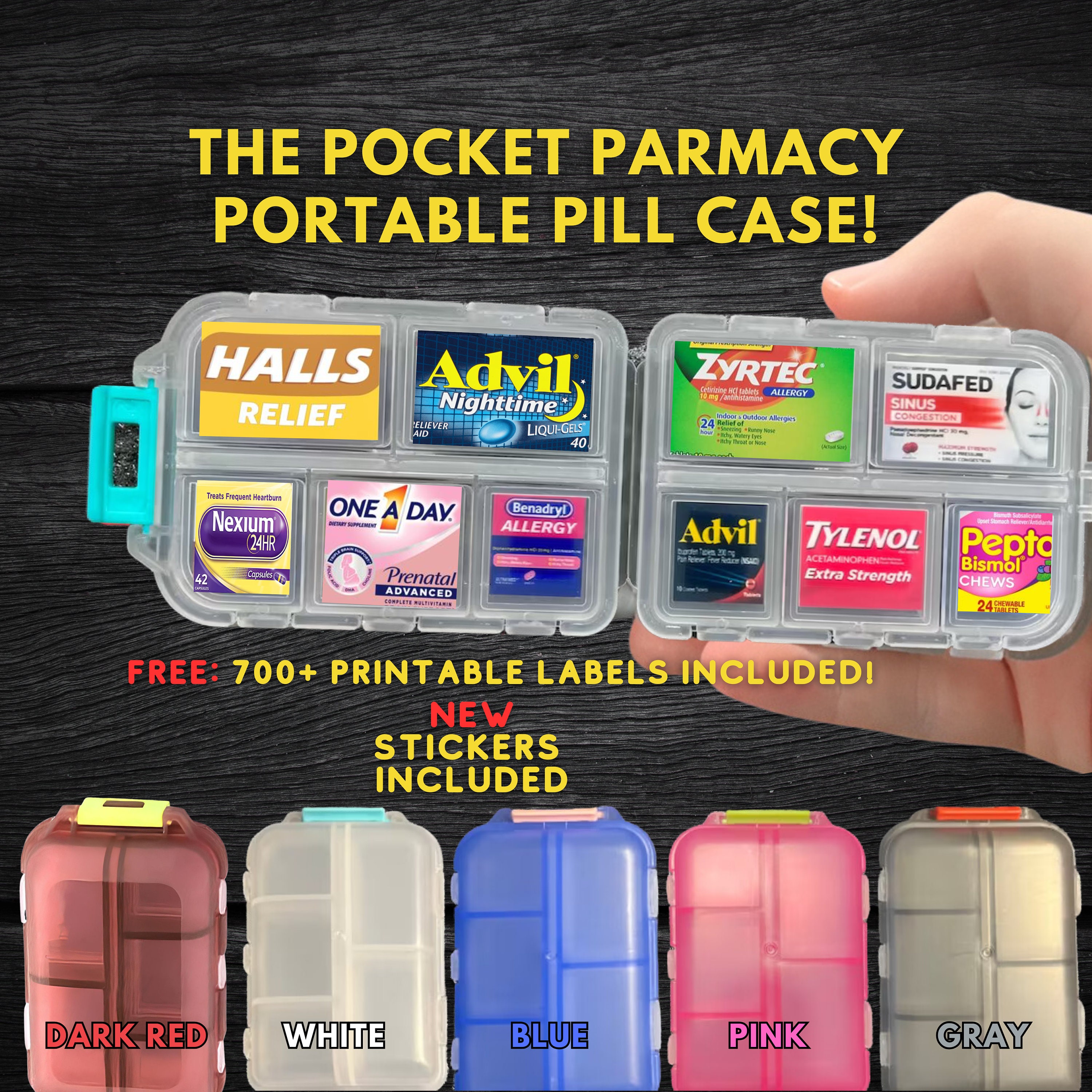 Pocket Pill Caddy Travel Plastic Container Medicine Tablet Case Holder 2 Pc  New(Colors May Vary )