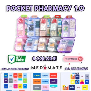 The Pocket Pharmacy | Pill Box Organizer | Pill Organizer | Mini Medication Organizer | Pocket Pharmacy with peel and stickers