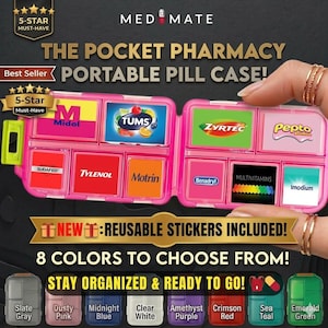 Pocket Pharmacy OTC Travel Pill Organizer - Emergency Med Kit for Purse - Allergy Relief Case - Custom Vitamin Box - Spring Travel Essential