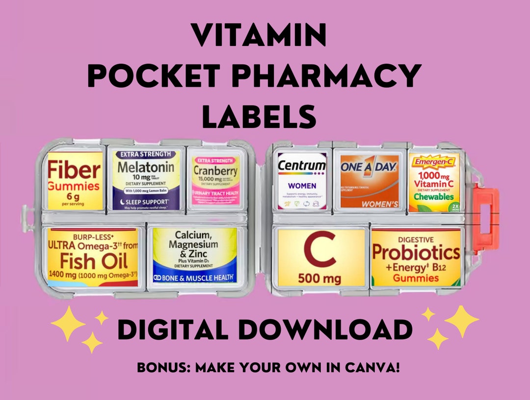 Pocket Pharmacy Vitamin Labels printable Labels Pill Etsy
