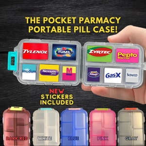 The Pocket Pharmacy,DIY Custom Label Pill Case, Pill Box Organizer, Pill Organizer, Mini Medication Organizer, Pocket Pharmacy with Stickers