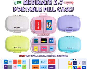 MediMate 2.0, DIY Portable Pill Case, Pill Case, Pill Organizer, Pill box, Pill Orginizer, Pocket Pharmacy with Stickers, Travel Lover