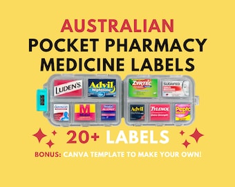 Australian Pocket Pharmacy Labels | Printable Pill Case Labels | DIY Custom Labels for The Pocket Pharmacy | Make Your Own In Canva!