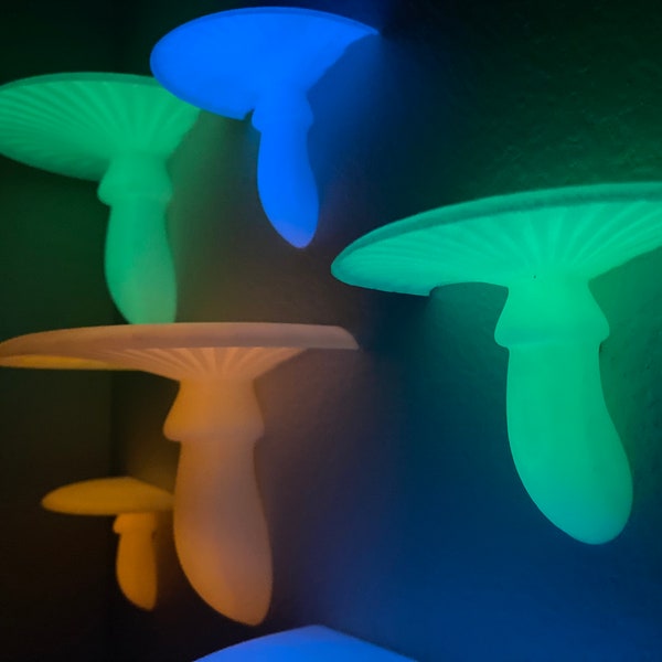 Glow in the dark mushroom shelf decor