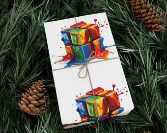 Papier do pakowania prezentów, Speed Cuber Rubiks Cube Gift Wrap - Zabawny motyw gry logicznej, idealny dla entuzjastów puzzli, idealnie pasuje do pakowania prezentów