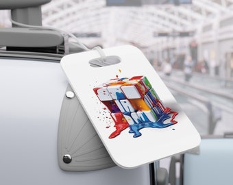 Etykiety na bagaż inspirowane kostką Rubika Speedcuber | Prezent na Dzień Ojca