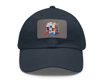 Speedcuber Rubiks Cube Inspired Dad Hat ze skórzaną naszywką (prostokąt)
