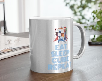 Kubek Rubiks Cube Speedcuber, Srebrno-złoty metaliczny kubek do kawy, prezent świąteczny, wypełniacz skarpet, entuzjasta puzzli