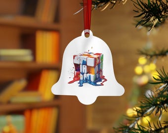 Speed Cuber Rubiks Cube Bożonarodzeniowe metalowe ozdoby, Speedcubing Xmas Tree Decor, Puzzle Lover Gift, Cubing Holiday Decoration, Metallic