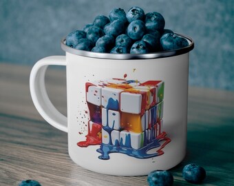Speedcuber Rubiks Cube Inspired Enamel Camping Kubek | Prezent na Dzień Ojca