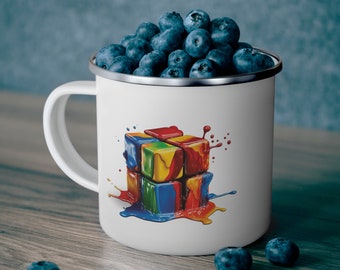 Speedcuber Rubiks Cube Inspired Enamel Camping Kubek | Prezent na Dzień Ojca