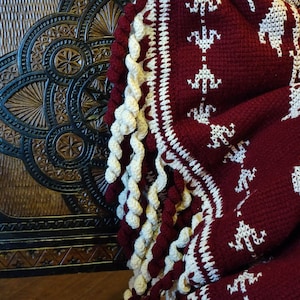 Handcrafted Bedspread with Floral and Avian Motifs | Circa 1972, Handmade Wool Crochet Bedspread