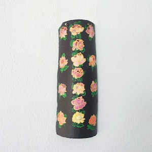 Petal Cascade – Handpainted Decorative Ceramic Tile by Anna Tsetsos, Original 1910 Roof Tile | Antique Ceramic | Handpainted Floral Symphony